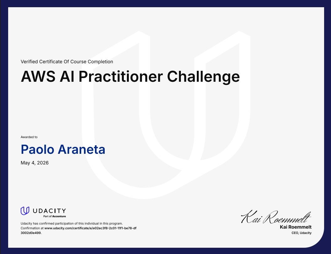 AWS AI Practitioner Challenge certificate preview
